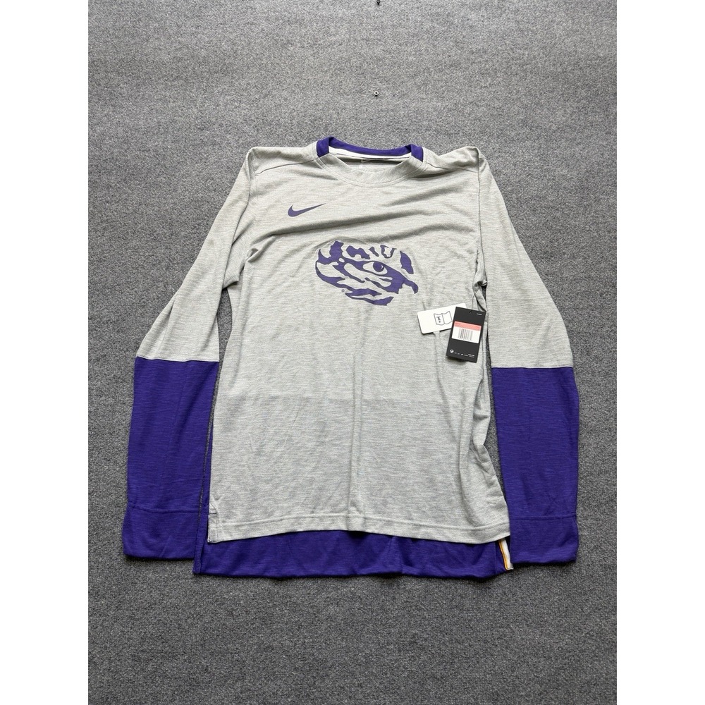 Nike NWT LSU Tigers Men's Fri Fit Long Sleeve Shirt Size Large‎ Purple Gold